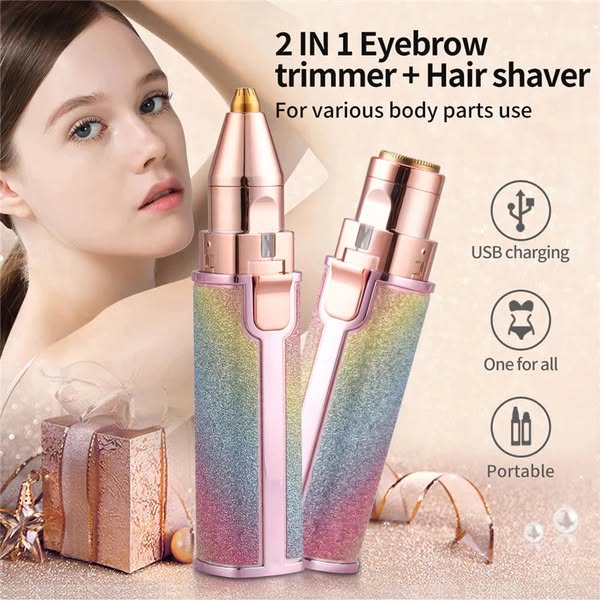 2 in 1 Facial Hair Remover Eyebrow Trimmer Rechargeable - Portable & Painless