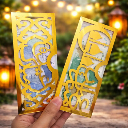 Premium Golden Acrylic Eidi Envelope - Eid Mubarak Luxury Cash Holder | Perfect for Kids, Family & Loved Ones