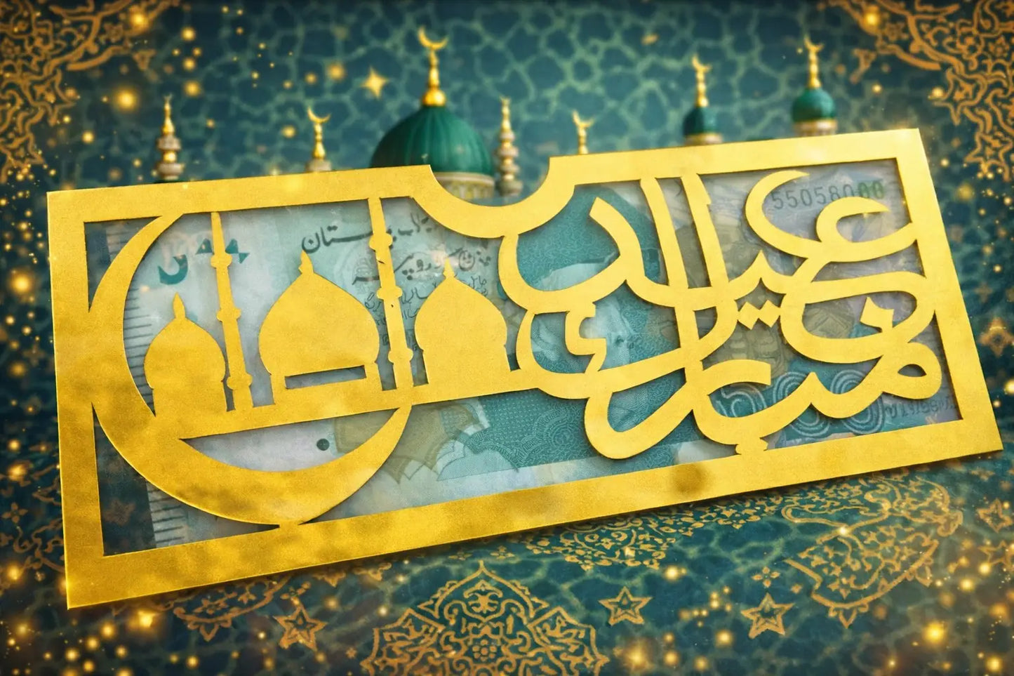 Premium Golden Acrylic Eidi Envelope - Eid Mubarak Luxury Cash Holder | Perfect for Kids, Family & Loved Ones