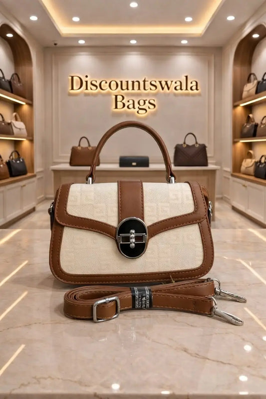 Premium Woven Contrast Handbag with Circular