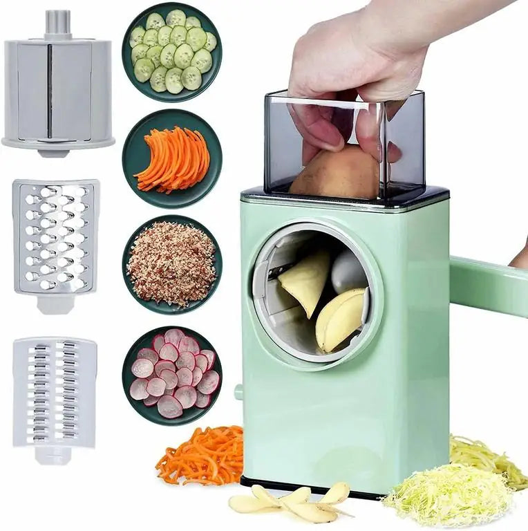 4-in-1 Rotary Cheese & Vegetable Chopper – Handheld Grater, Slicer & Shredder for Kitchen, Nuts, Fruits & Veggies